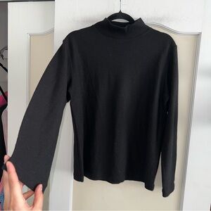 Vintage Eileen Fisher Black 100% Wool Lightweight  Mock-Neck Sweater Made in USA